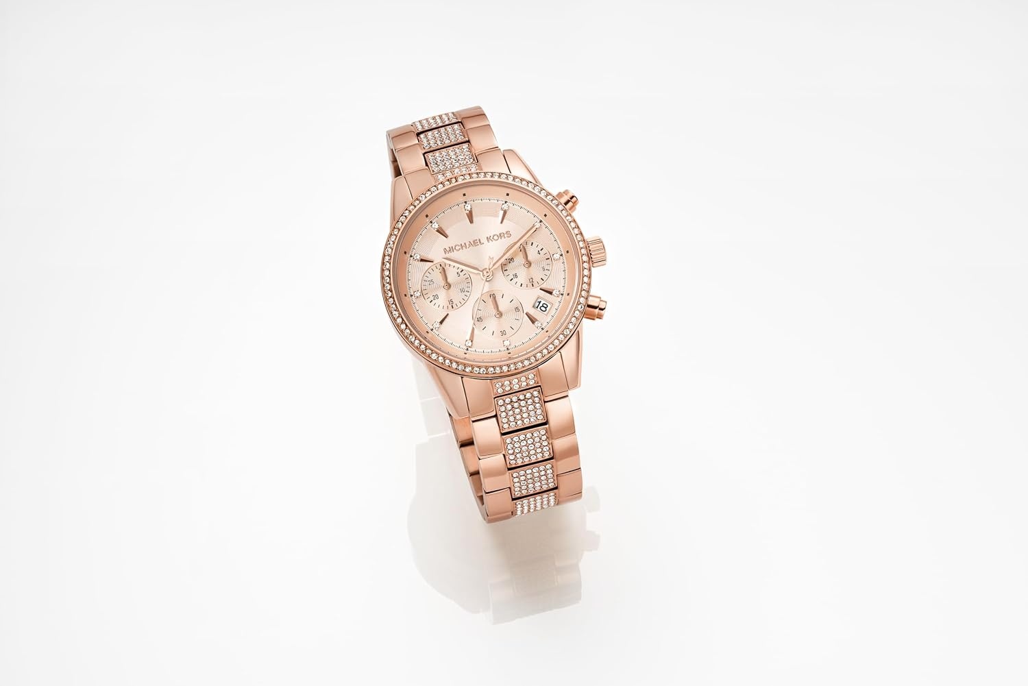 image:imageMichael Kors Bryant Chronograph Womens Watch Stainless Steel and Pav Crystal Watch for WomenRose Gold Glitz