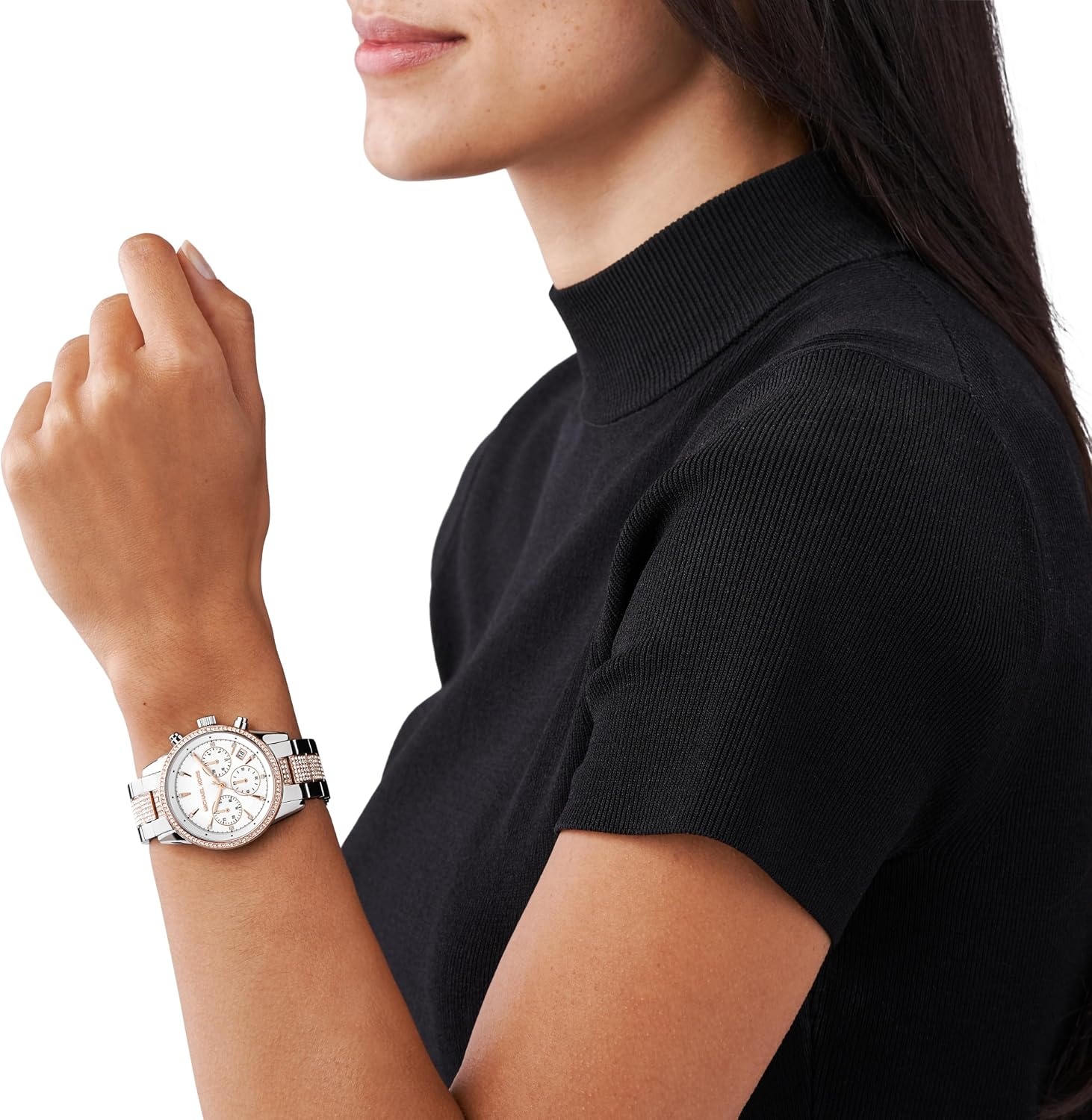 image:imageMichael Kors Bryant Chronograph Womens Watch Stainless Steel and Pav Crystal Watch for WomenSilverRose Gold