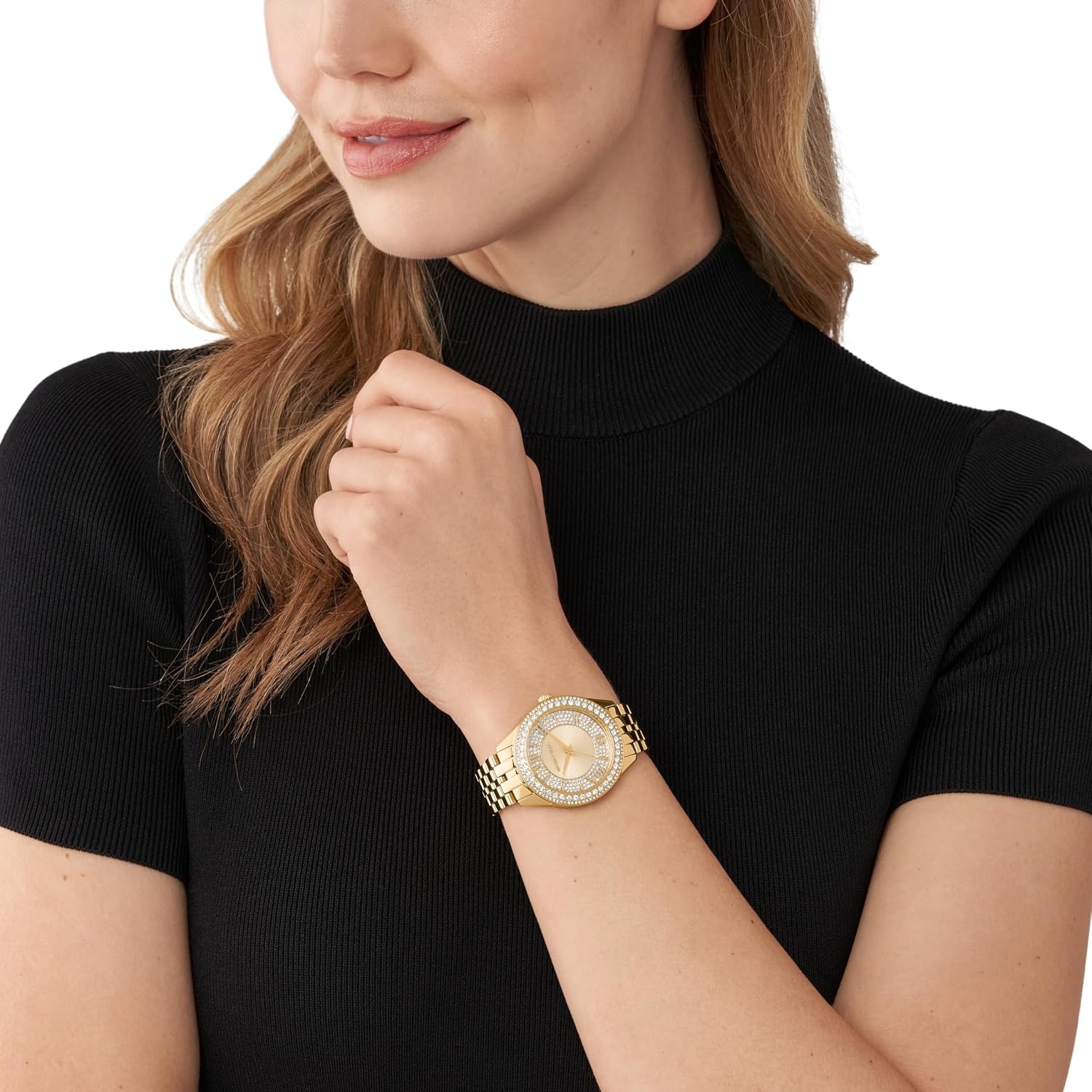 image:imageMichael Kors Harlowe Womens Watch Stainless Steel and Pav Crystal Watch for Women with Steel or Leather BandGoldTone Bracelet