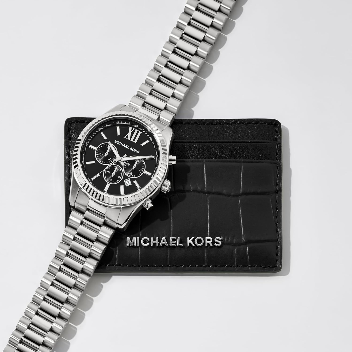 image:imageMichael Kors MK8286 Oversized Lexington ChronographSilverBlack Wallet Gift Set