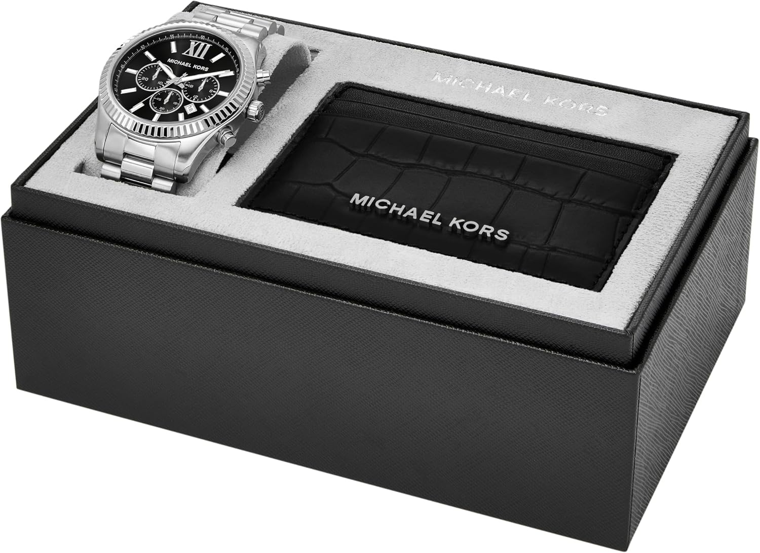 image:imageMichael Kors MK8286 Oversized Lexington ChronographSilverBlack Wallet Gift Set