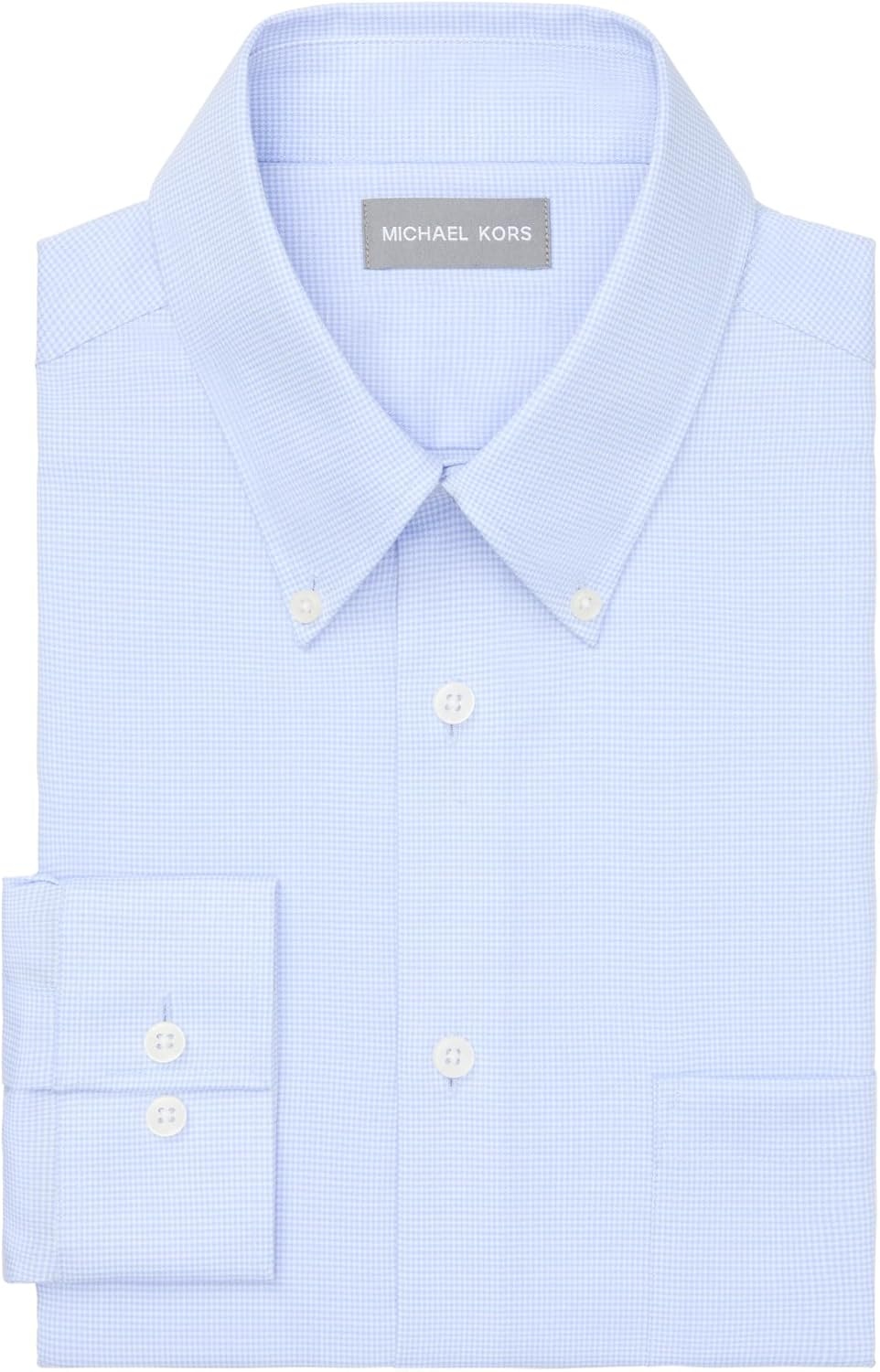 image:imageMichael Kors Mens Dress Shirt Ultra Wrinkle Free Stretch Regular FitLight Blue Check