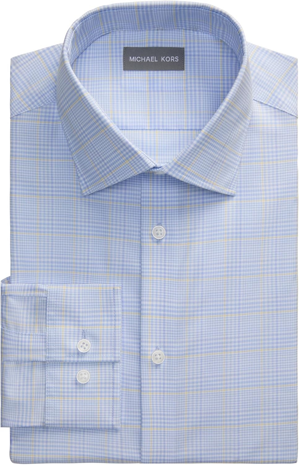 image:imageMichael Kors Mens Dress Shirt Ultra Wrinkle Free Stretch Regular FitYellow Multi Check