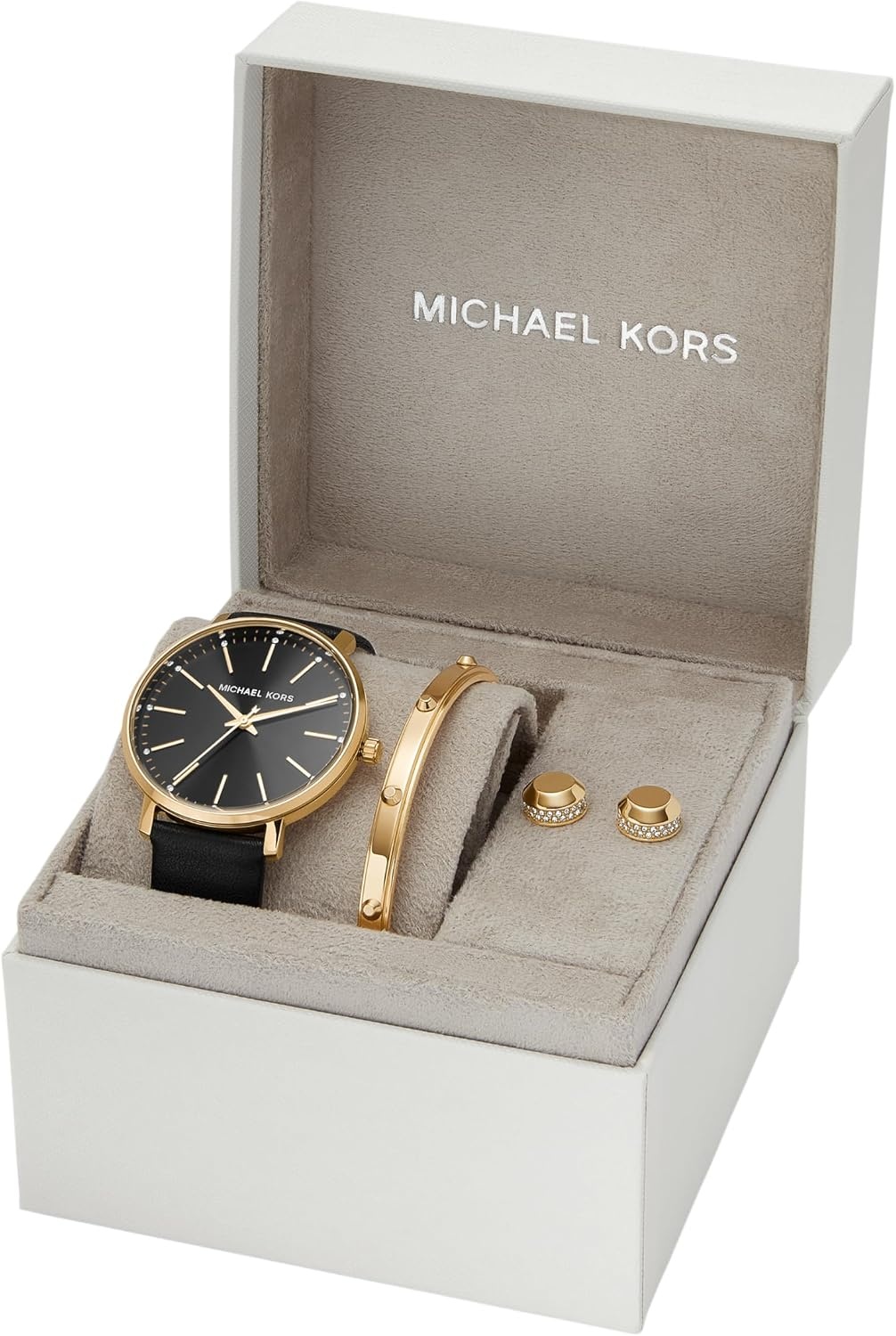image:imageMichael Kors Pyper Womens Watch Stainless Steel Watch for Women with Steel Leather or Silicone BandGoldBlack Gift Set