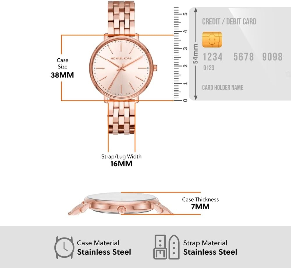 image:imageMichael Kors Pyper Womens Watch Stainless Steel Watch for Women with Steel Leather or Silicone BandRose Gold