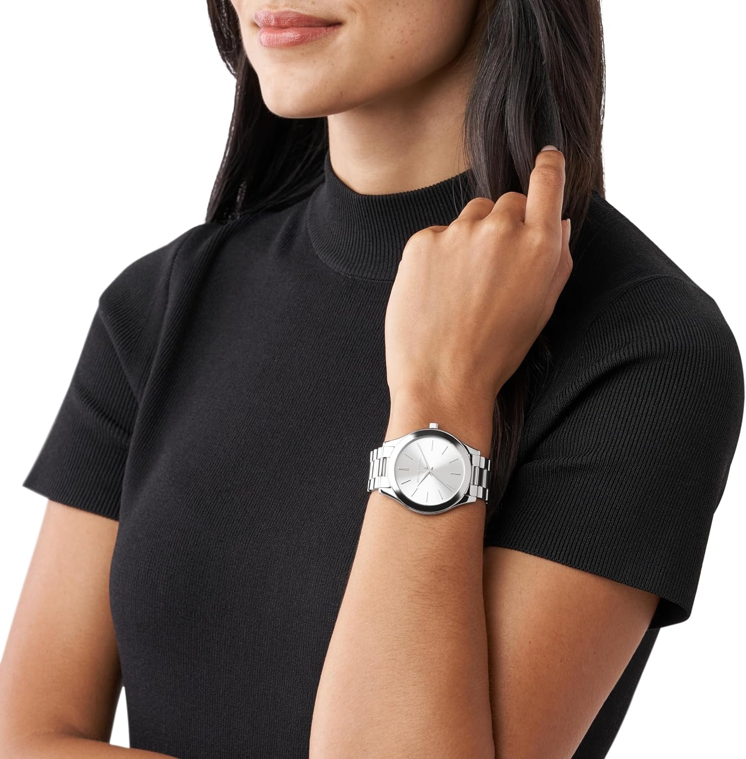 image:imageMichael Kors Slim Runway Watch for Women 42mm Quartz Three Hand Movement with Stainless Steel StrapSilver Sunray
