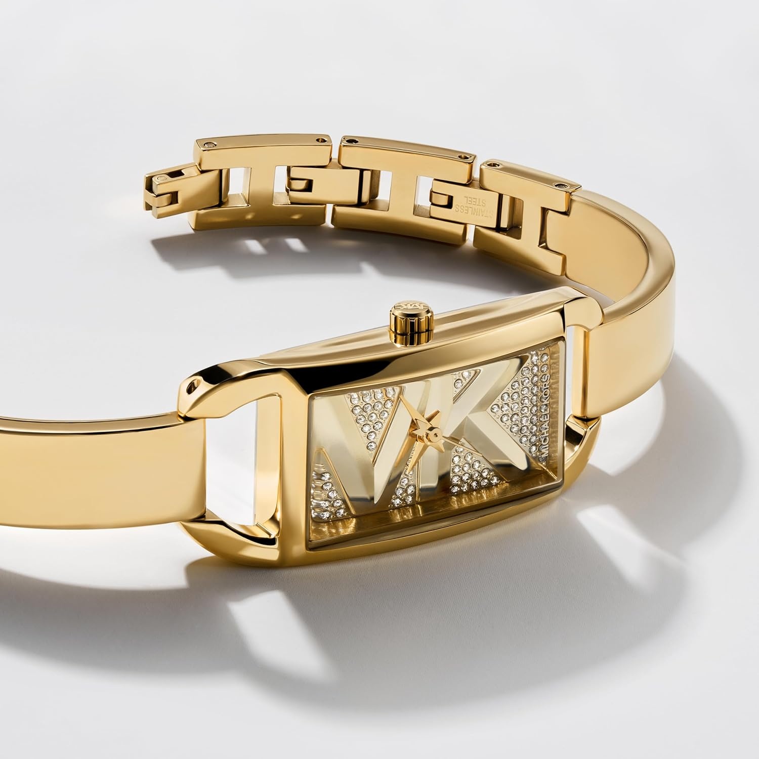image:imageMichael Kors Womens MK Empire Rectangular Stainless Steel Watch with Steel or Leather BandGold Pave
