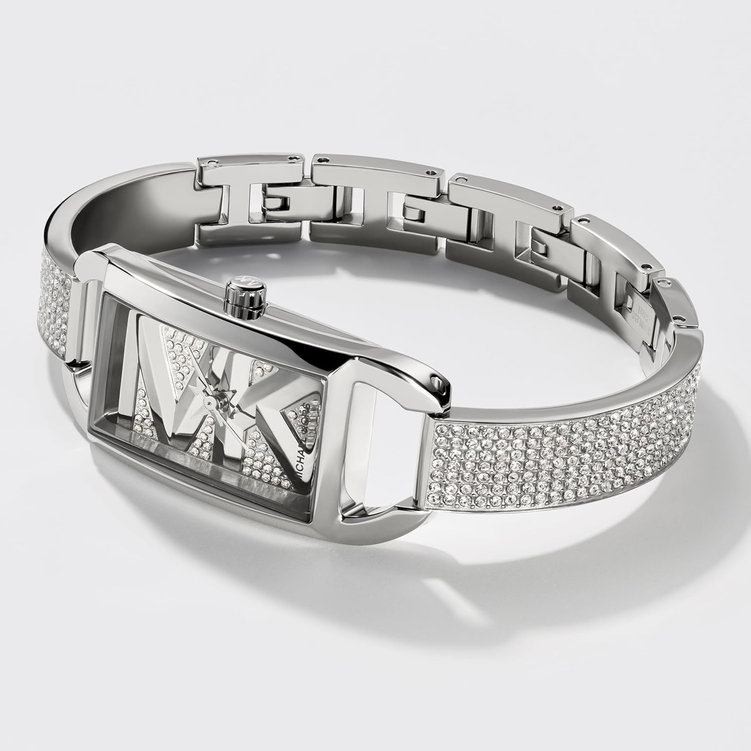 image:imageMichael Kors Womens MK Empire Rectangular Stainless Steel Watch with Steel or Leather BandSilver Pave Bangle