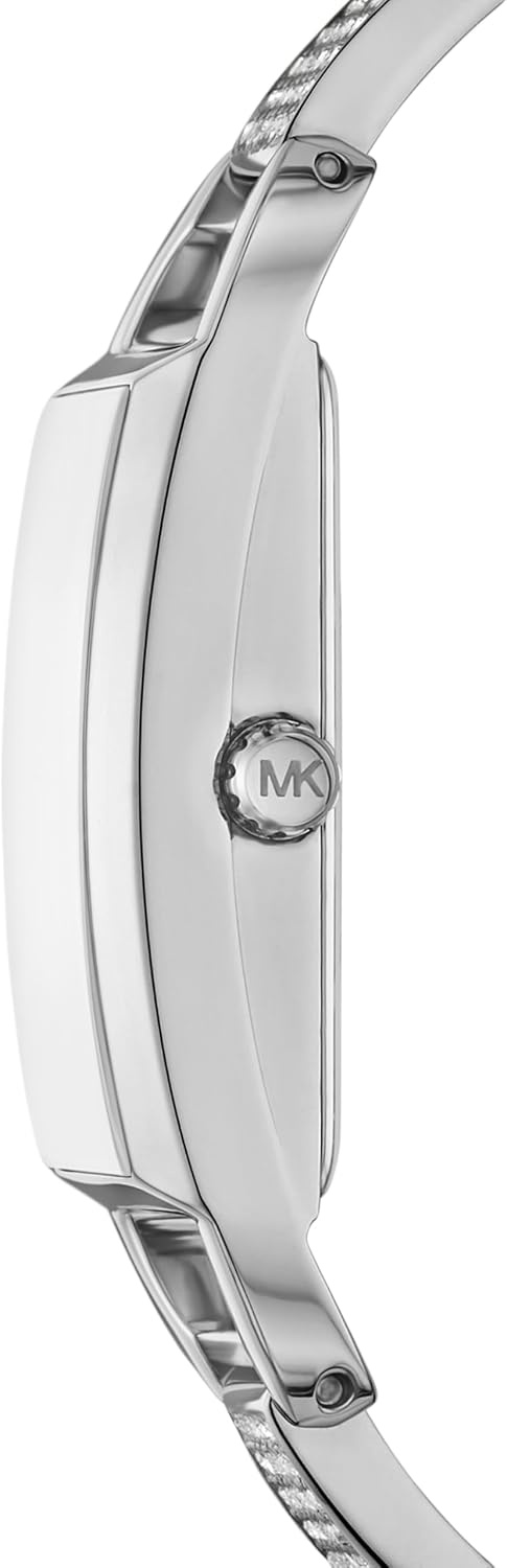 image:imageMichael Kors Womens MK Empire Rectangular Stainless Steel Watch with Steel or Leather BandSilver Pave Bangle