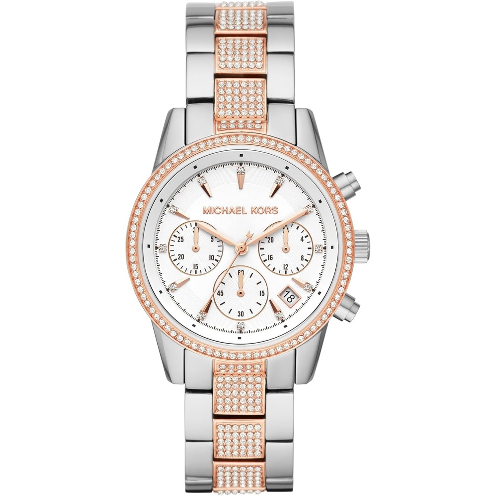 image:imageMichael Kors Bryant Chronograph Womens Watch Stainless Steel and Pav Crystal Watch for WomenSilverRose Gold