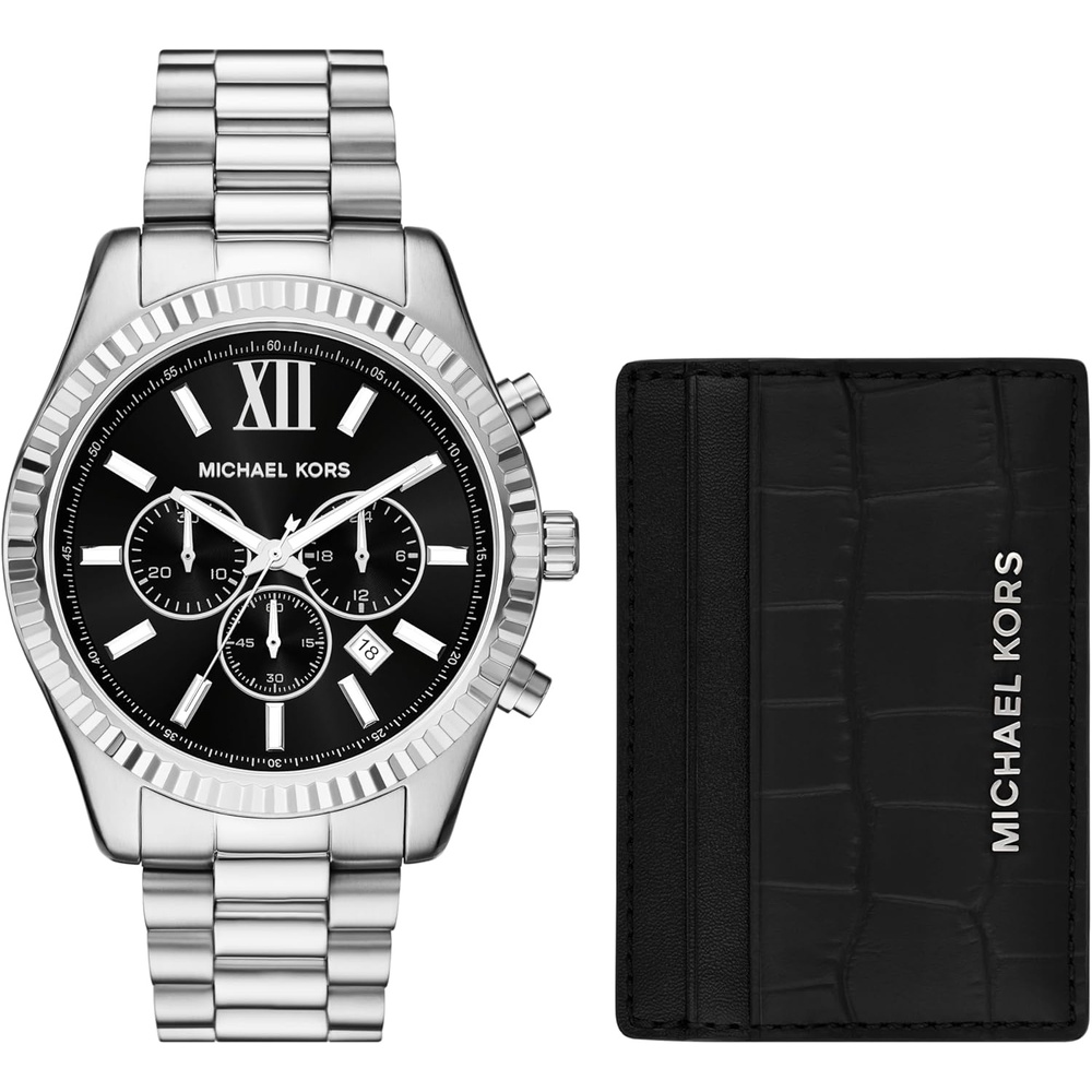 image:imageMichael Kors MK8286  Oversized Lexington ChronographSilverBlack Wallet Gift Set