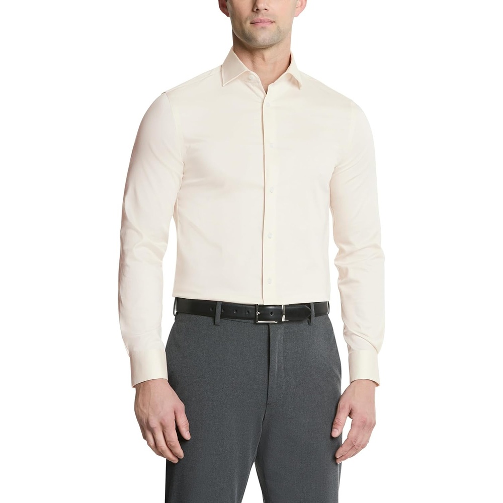 image:imageMichael Kors Mens Dress Shirt Ultra Wrinkle Free Stretch Regular FitEcru Beige