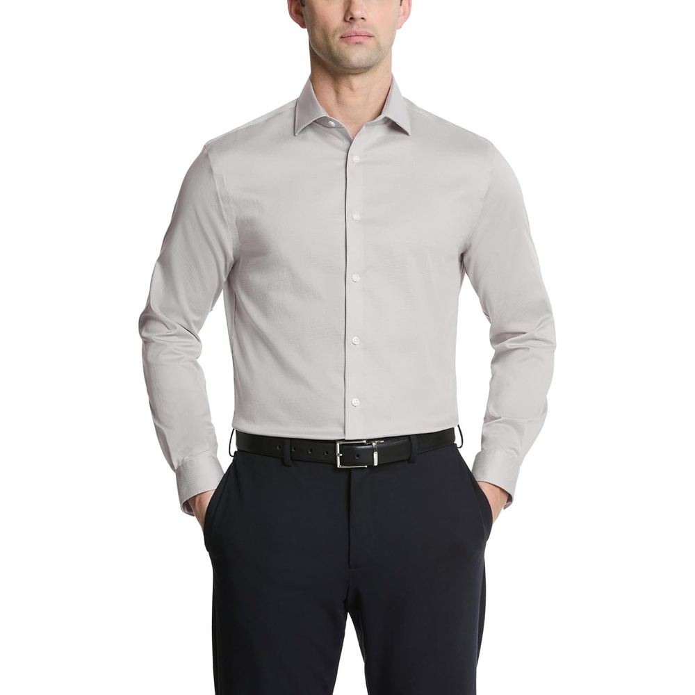 image:imageMichael Kors Mens Dress Shirt Ultra Wrinkle Free Stretch Slim FitGrey Frost