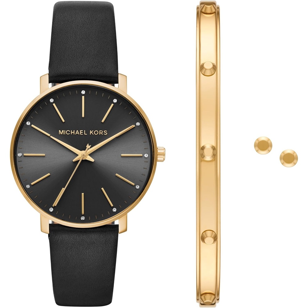 image:imageMichael Kors Pyper Womens Watch Stainless Steel Watch for Women with Steel Leather or Silicone BandGoldBlack Gift Set