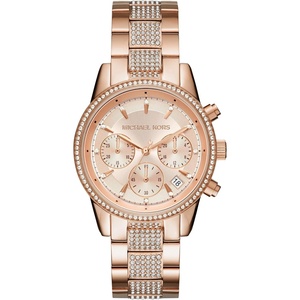Michael Kors Bryant Chronograph Women’s Watch, Stainless Steel and Pavé Crystal Watch for Women(Rose Gold Glitz)