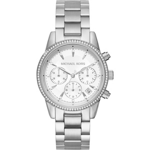 Michael Kors Bryant Chronograph Women’s Watch, Stainless Steel and Pavé Crystal Watch for Women(Silver)