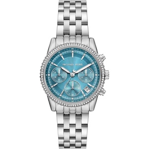 Michael Kors Bryant Chronograph Women’s Watch, Stainless Steel and Pavé Crystal Watch for Women(Silver/Blue)