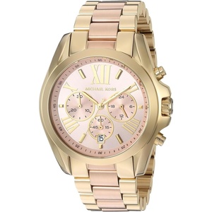 Michael Kors Ladies Mini Bradshaw Watch 36mm Case Size Quartz Chronograph Movement Stainless Steel Bracelet(Gold Tone/Blush)