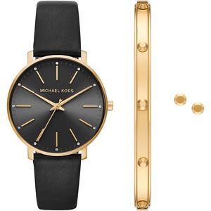 Michael Kors Pyper Women’s Watch, Stainless Steel Watch for Women with Steel, Leather, or Silicone Band(Gold/Black Gift Set)