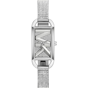 Michael Kors Women’s MK Empire, Rectangular Stainless Steel Watch with Steel or Leather Band(Silver Pave Bangle)