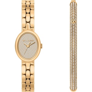 Michael Kors Women’s Maude Three-Hand Gold-Tone Stainless Steel Watch and Bracelet Set (Model: MK7596SET)