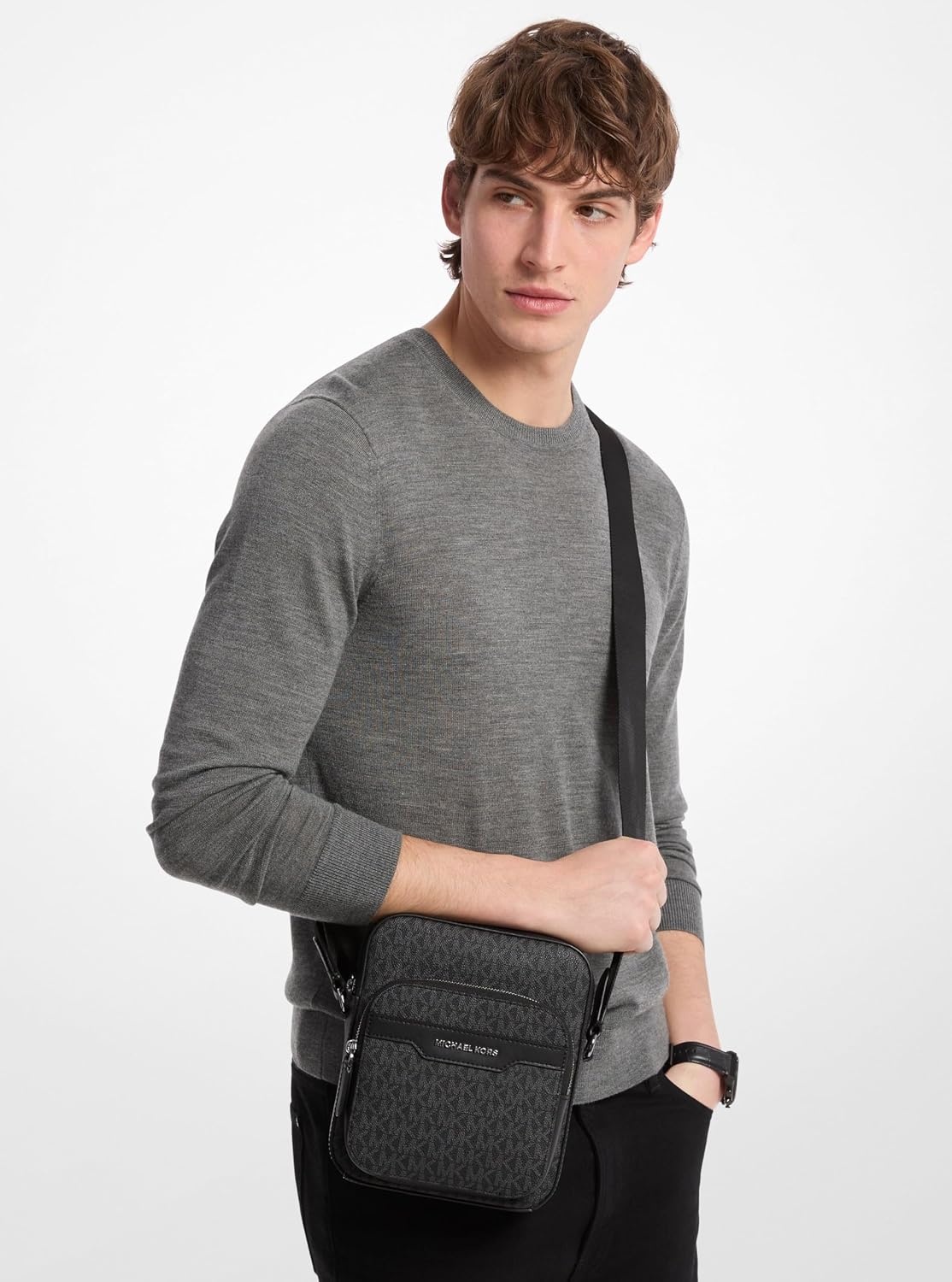image:imageMichael Kors Hudson Double Zip Mini Flight BagSilver TonehardwareBlack