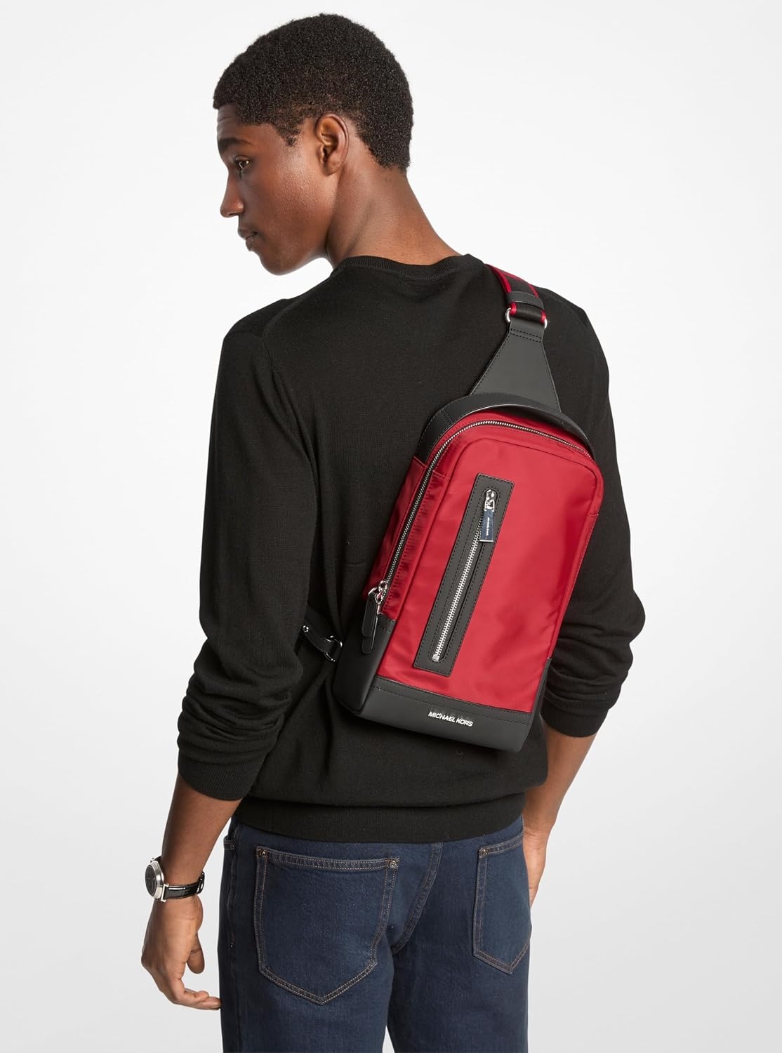 image:imageMichael Kors Malone ALine Sling PackSilvertone HardwareCrimson