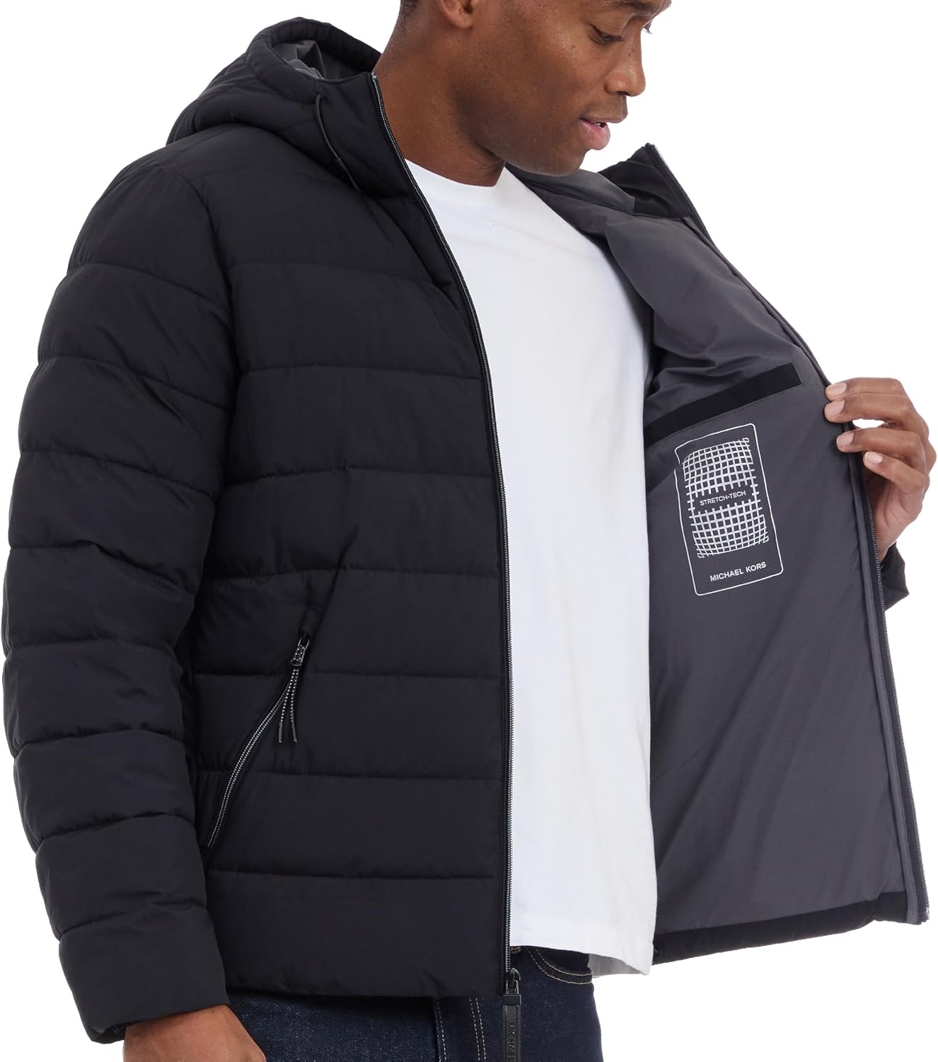image:imageMichael Kors Mens Hooded Puffer Jacket Rain and Cold Weather CoatBlack