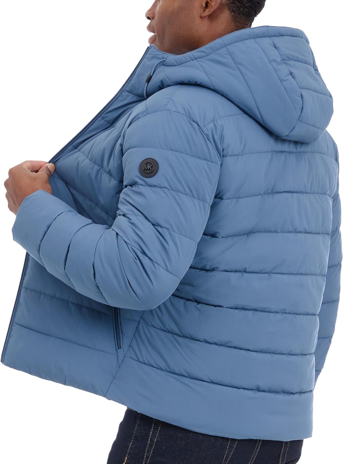 image:imageMichael Kors Mens Hooded Puffer Jacket Rain and Cold Weather CoatDark Chambray Blue