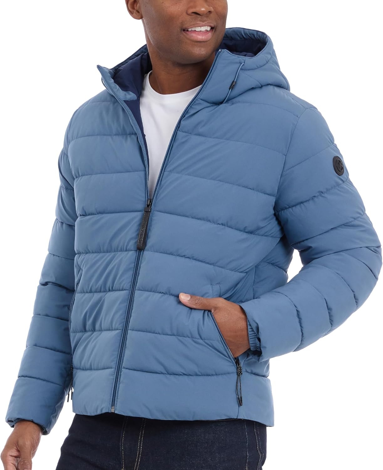 image:imageMichael Kors Mens Hooded Puffer Jacket Rain and Cold Weather CoatDark Chambray Blue