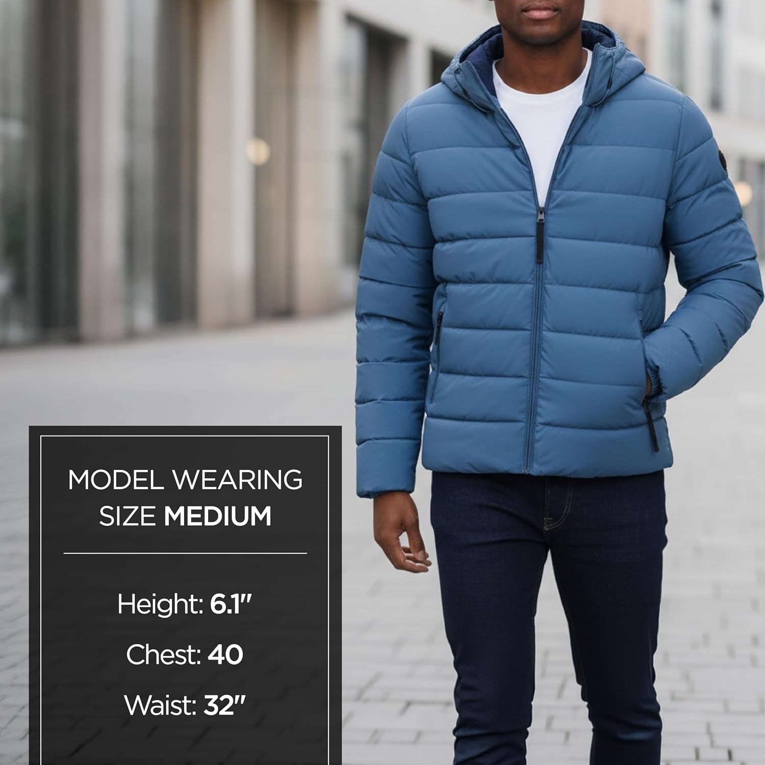 image:imageMichael Kors Mens Hooded Puffer Jacket Rain and Cold Weather CoatDark Chambray Blue