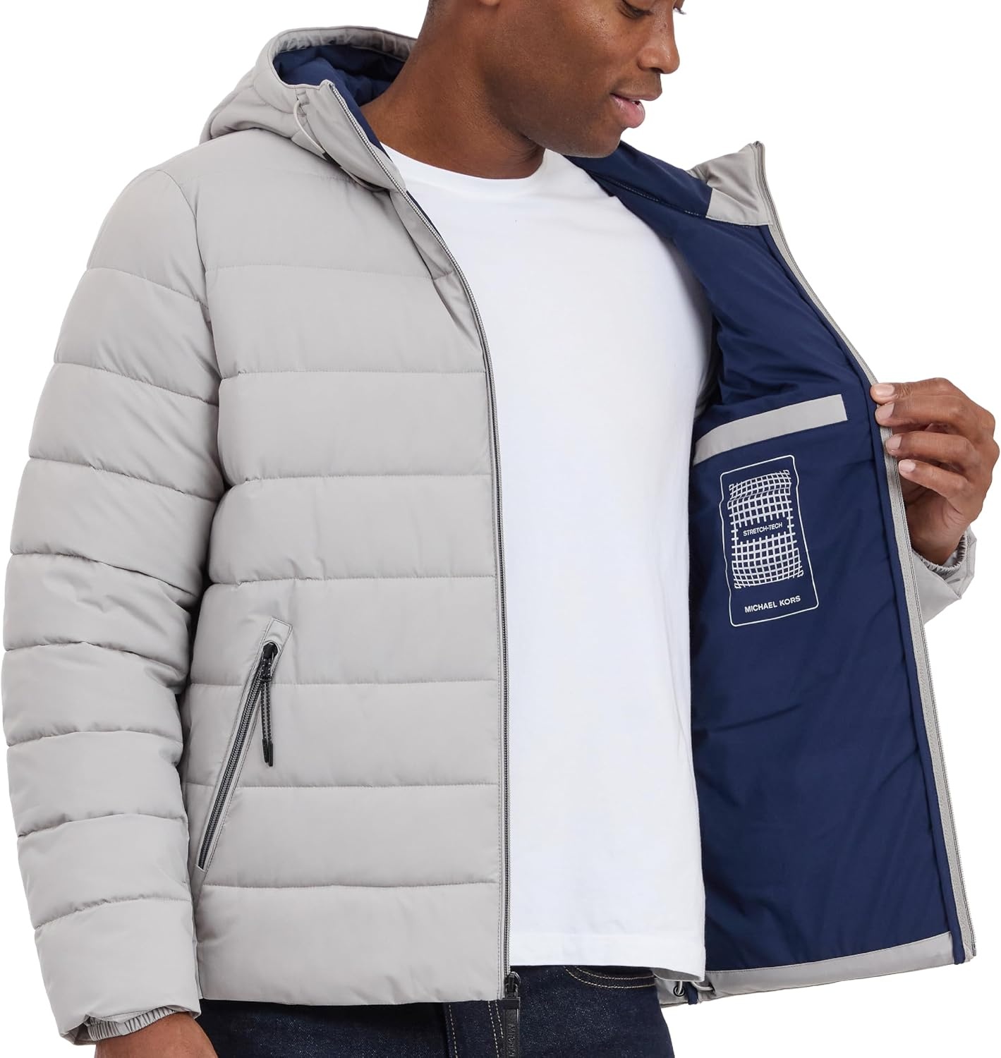 image:imageMichael Kors Mens Hooded Puffer Jacket Rain and Cold Weather CoatNickel