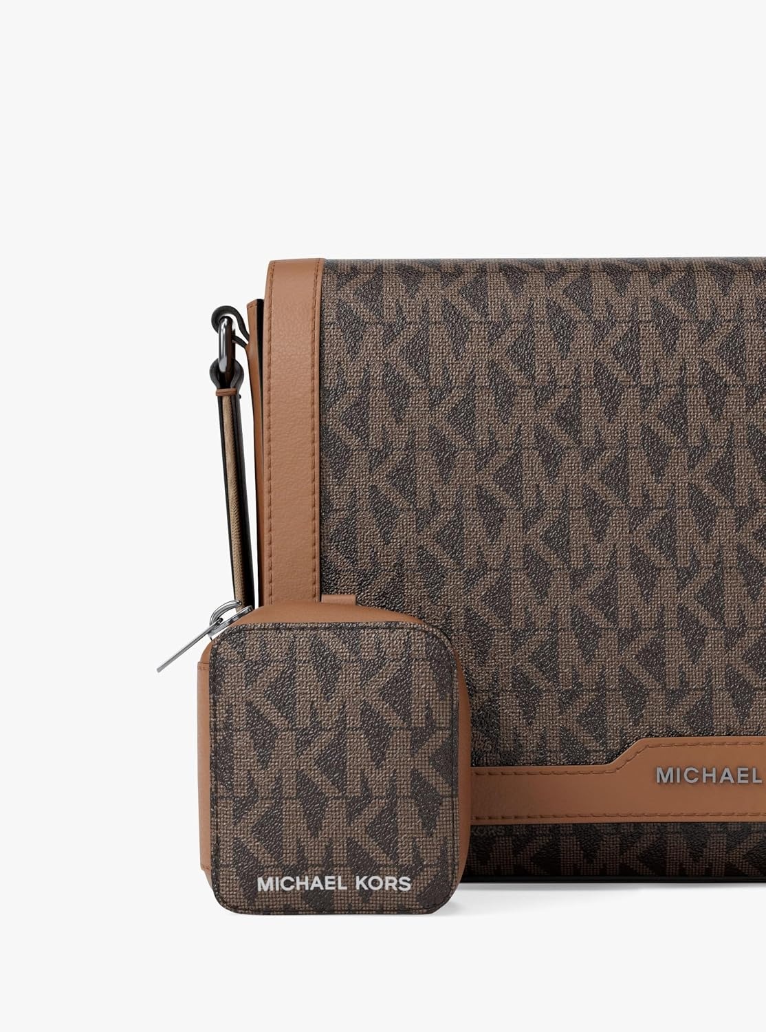 image:imageMichael Kors Mens Hudson Mini Flap Crossbody W PouchMk SignatureBrownLuggage