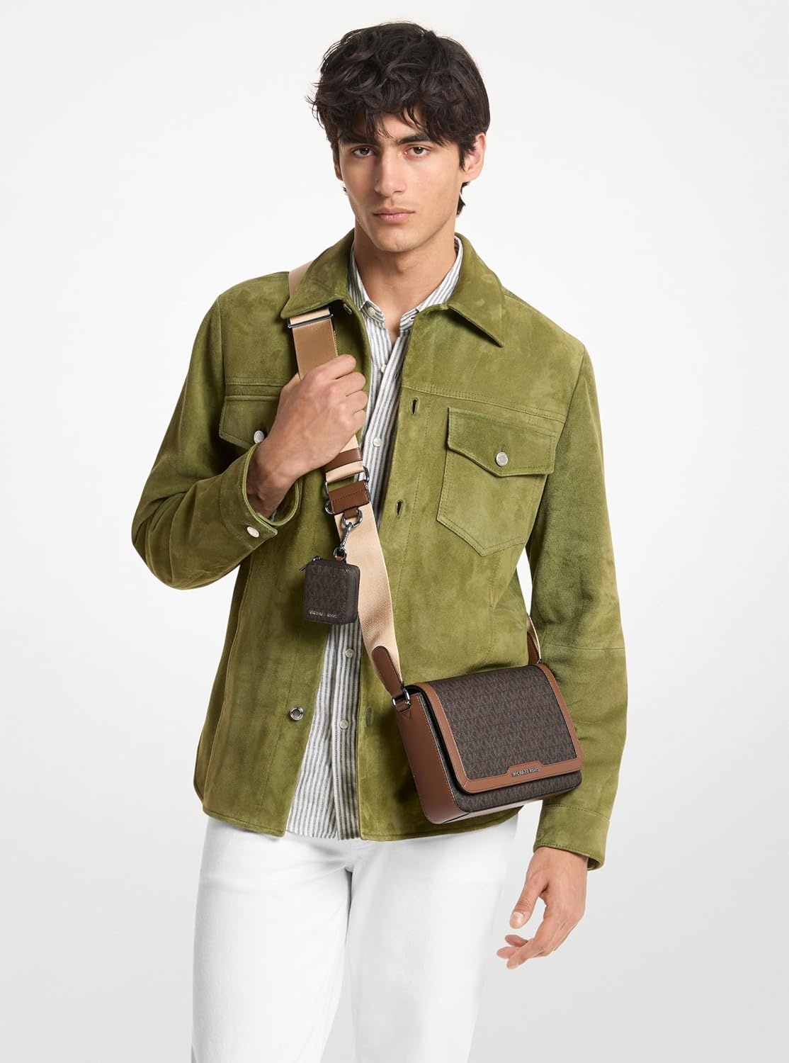 image:imageMichael Kors Mens Hudson Mini Flap Crossbody W PouchMk SignatureBrownLuggage