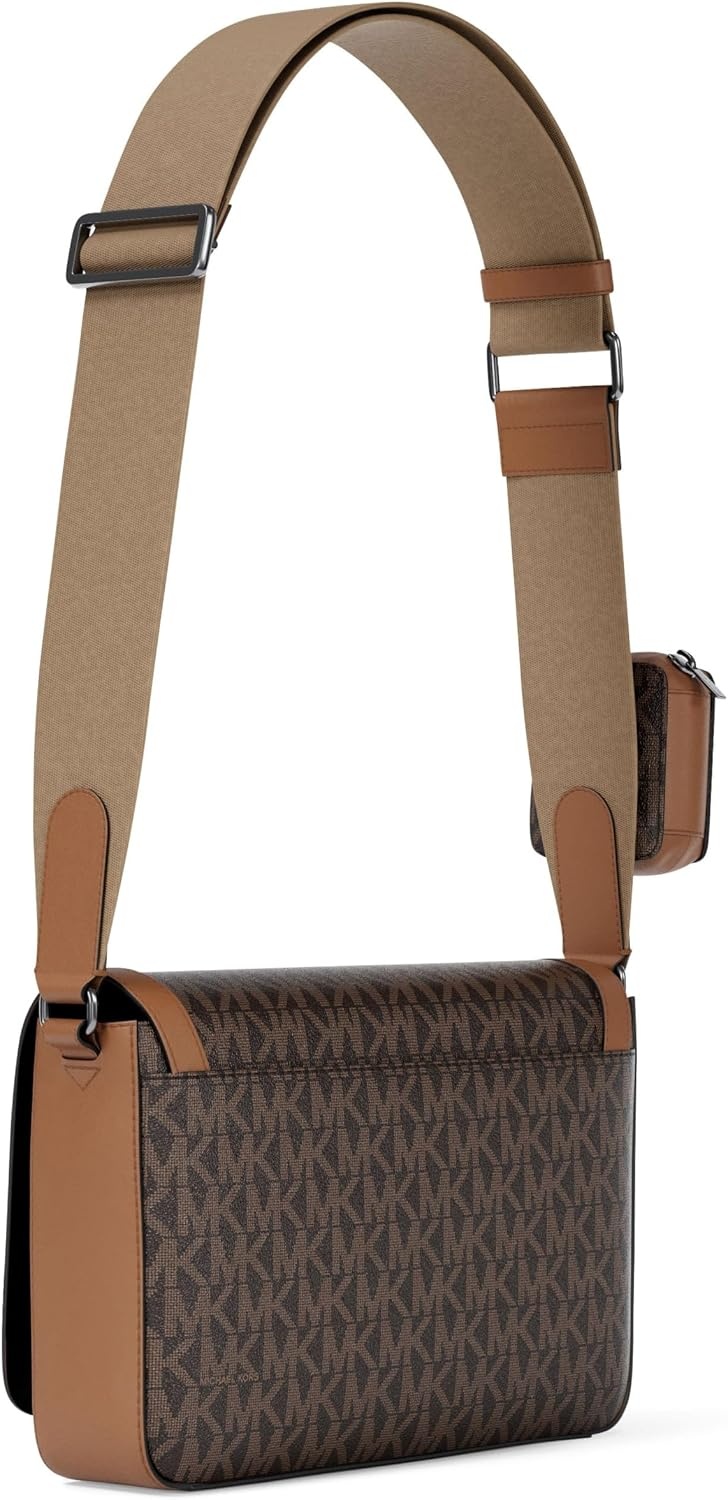 image:imageMichael Kors Mens Hudson Mini Flap Crossbody W PouchMk SignatureBrownLuggage