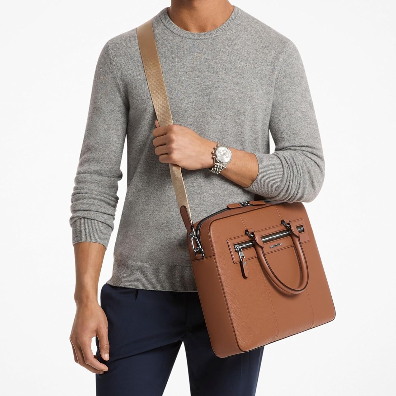 image:imageMichael Kors Mens Jet Set Business BriefcaseSilvertone HardwareEmbossed LeatherLuggage