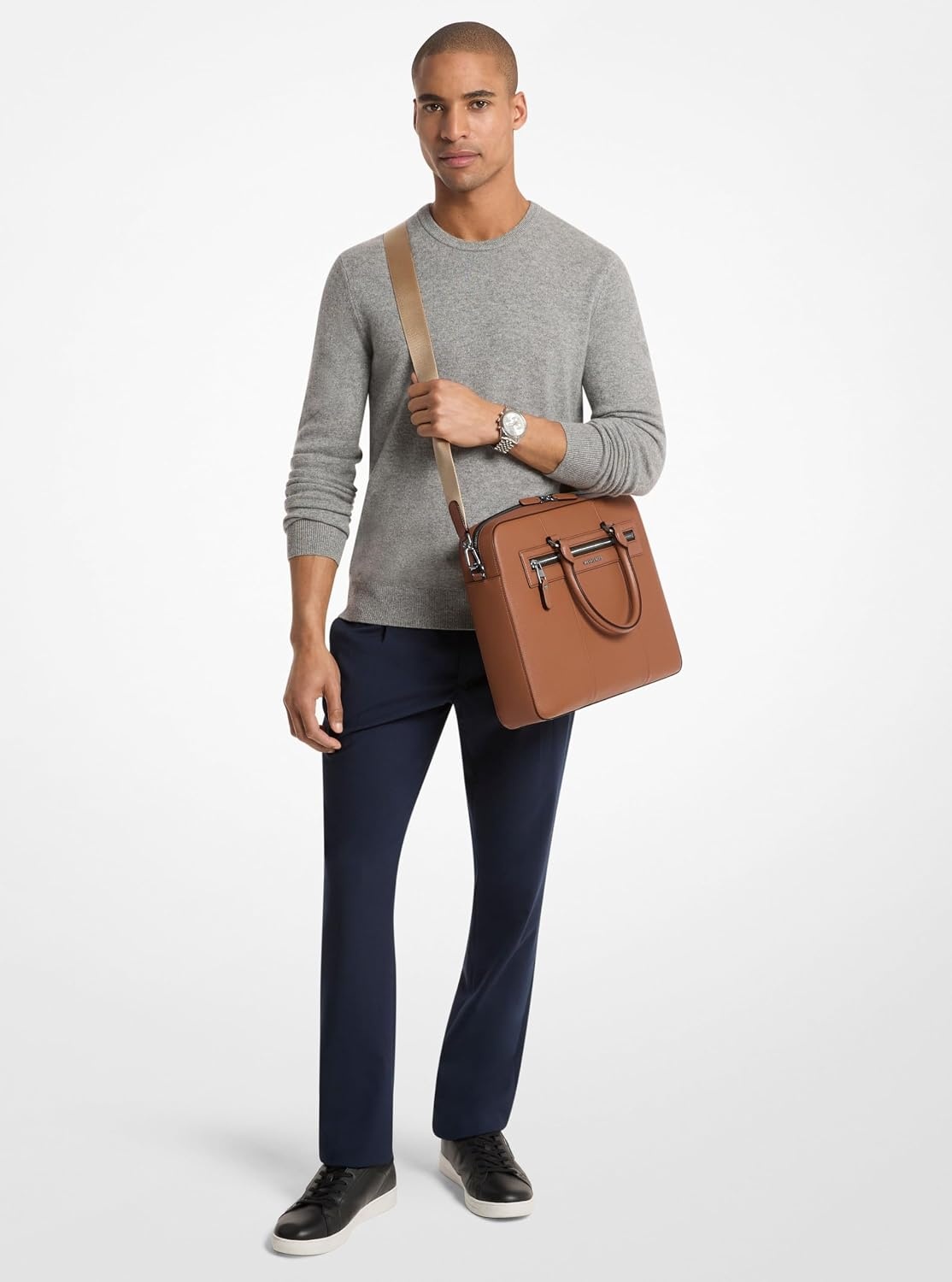 image:imageMichael Kors Mens Jet Set Business BriefcaseSilvertone HardwareEmbossed LeatherLuggage
