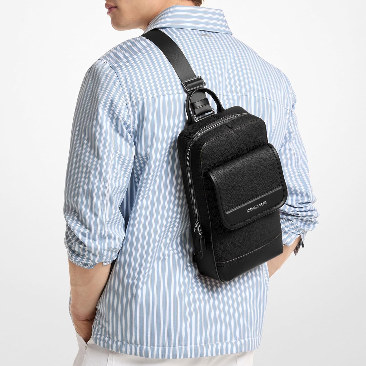 image:imageMichael Kors Mens Jet Set Touring SlingpackMatte Pebble Emb Leather LuggageSilvertone HardwareLeatherBlack