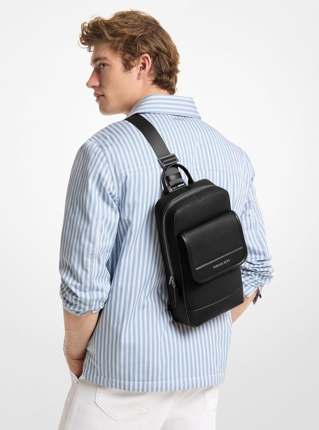 image:imageMichael Kors Mens Jet Set Touring SlingpackMatte Pebble Emb Leather LuggageSilvertone HardwareLeatherBlack