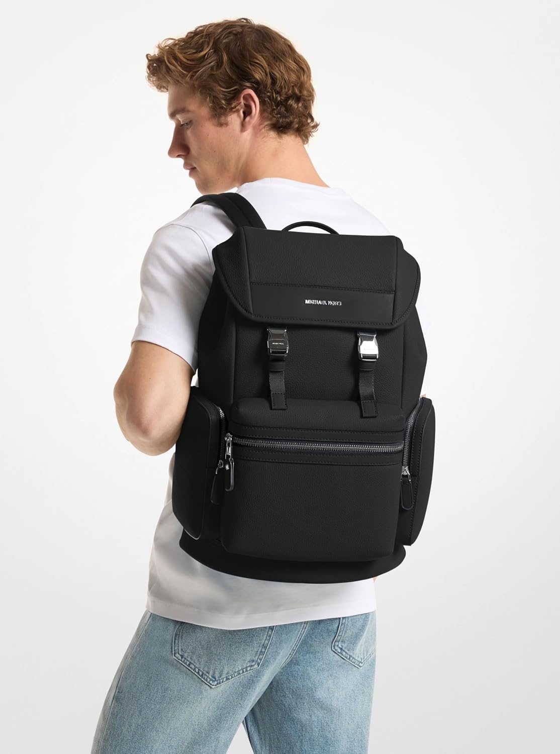 image:imageMichael Kors Mens Jet Set Triple Pocket BackpackMatte Pebble Emb Leather LuggageBlack