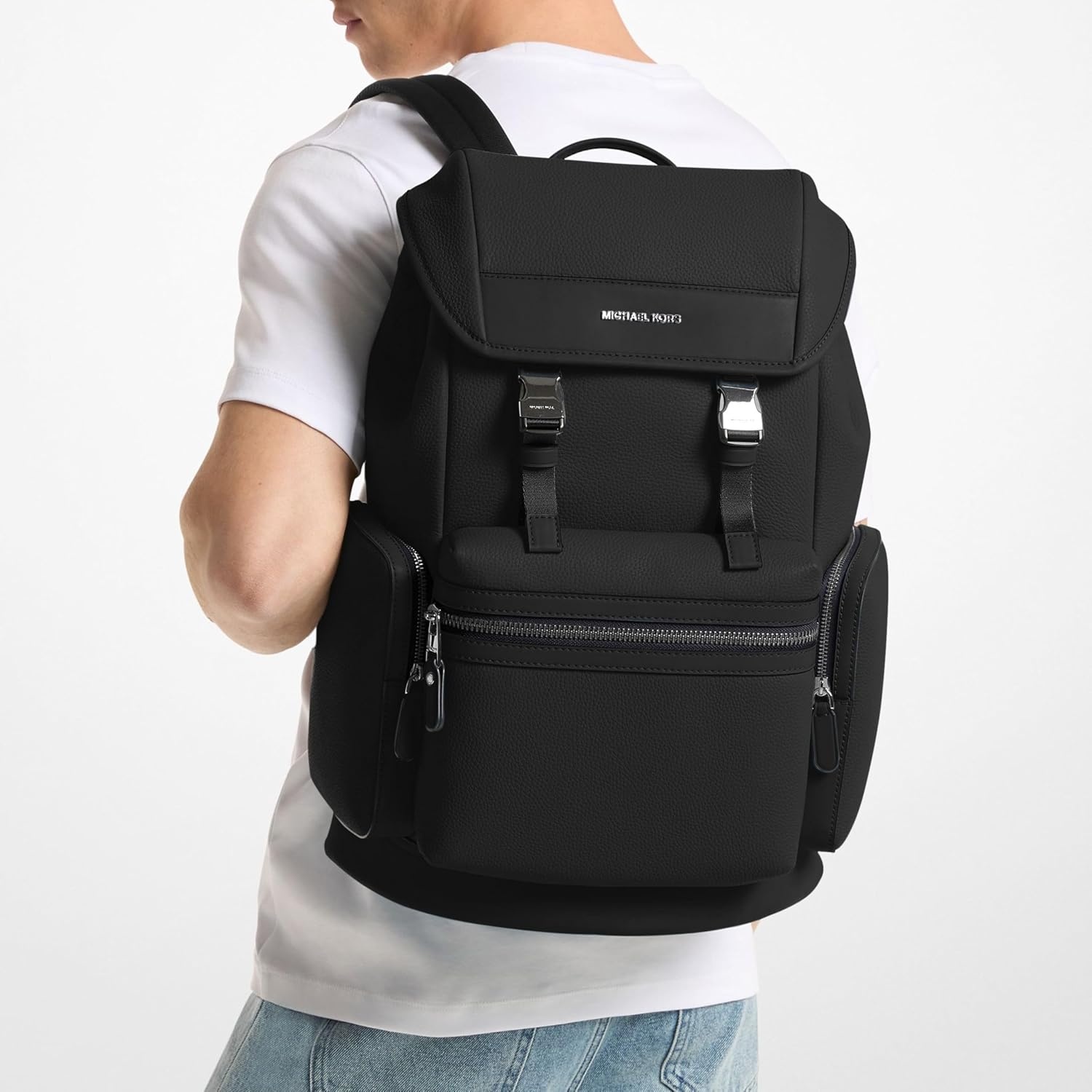 image:imageMichael Kors Mens Jet Set Triple Pocket BackpackMatte Pebble Emb Leather LuggageBlack