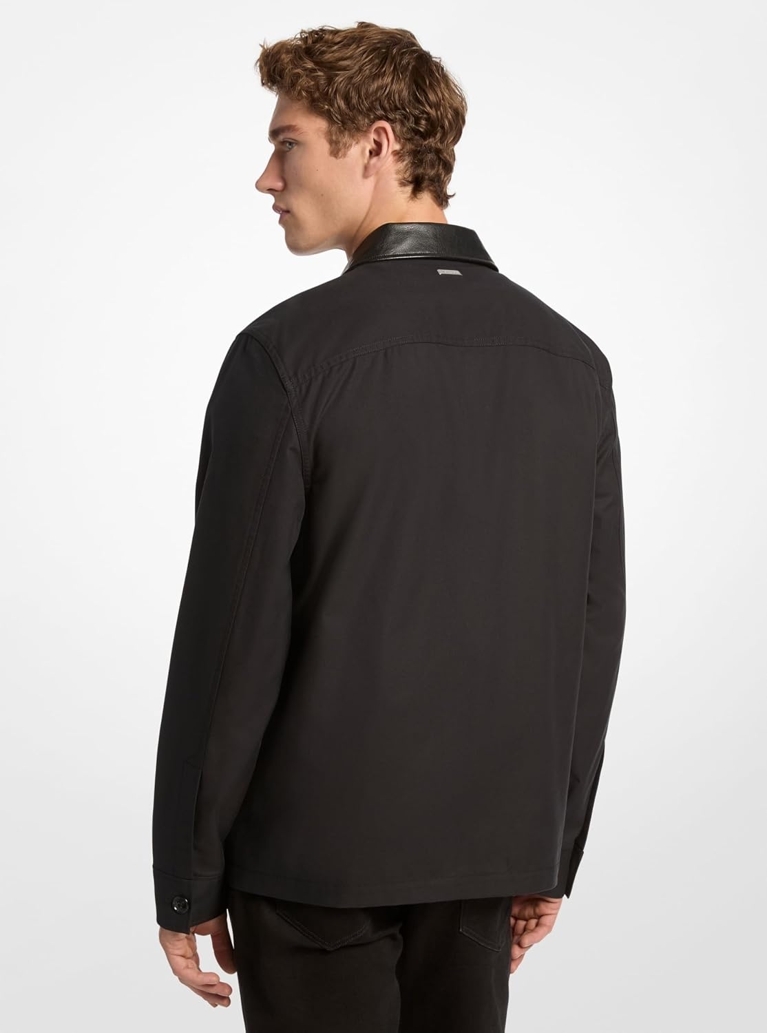 image:imageMichael Kors Mens Leather Collar Twill Shirt JacketBlack
