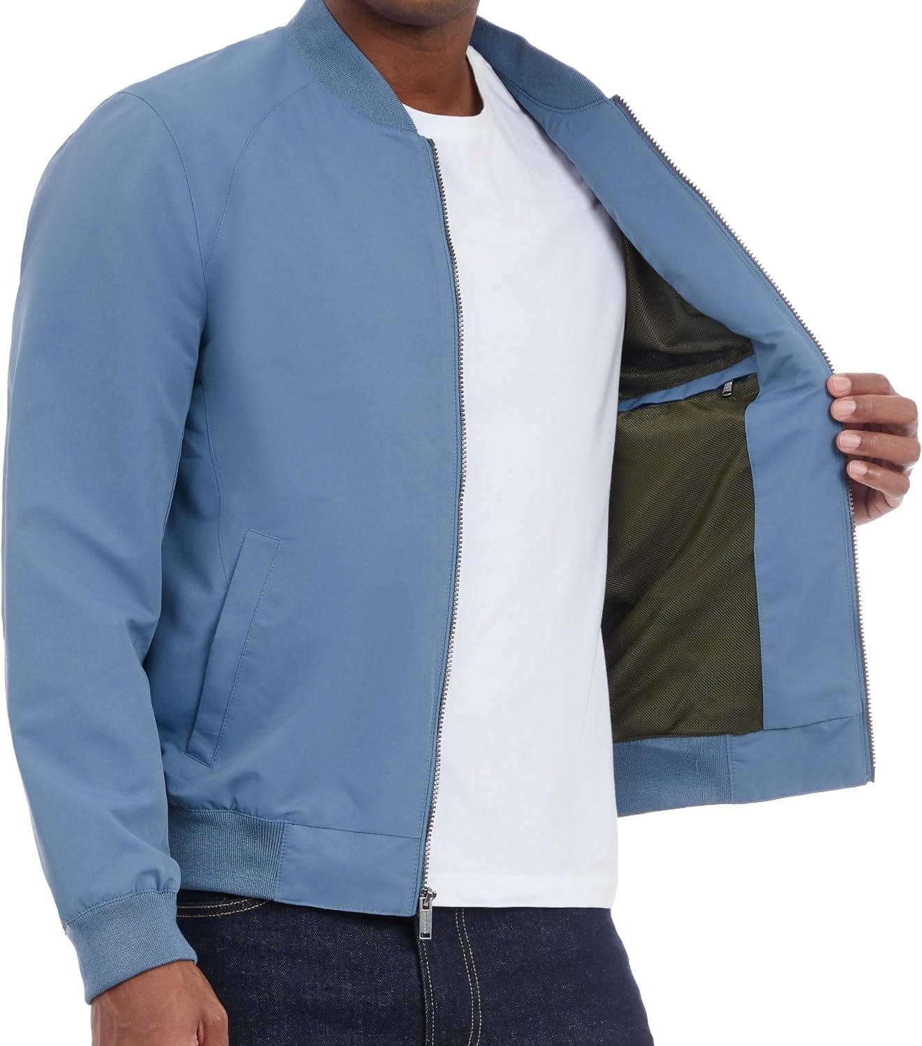image:imageMichael Kors Mens Lightweight Bomber Jacket Wind and Water ResistantDark Chambray Blue
