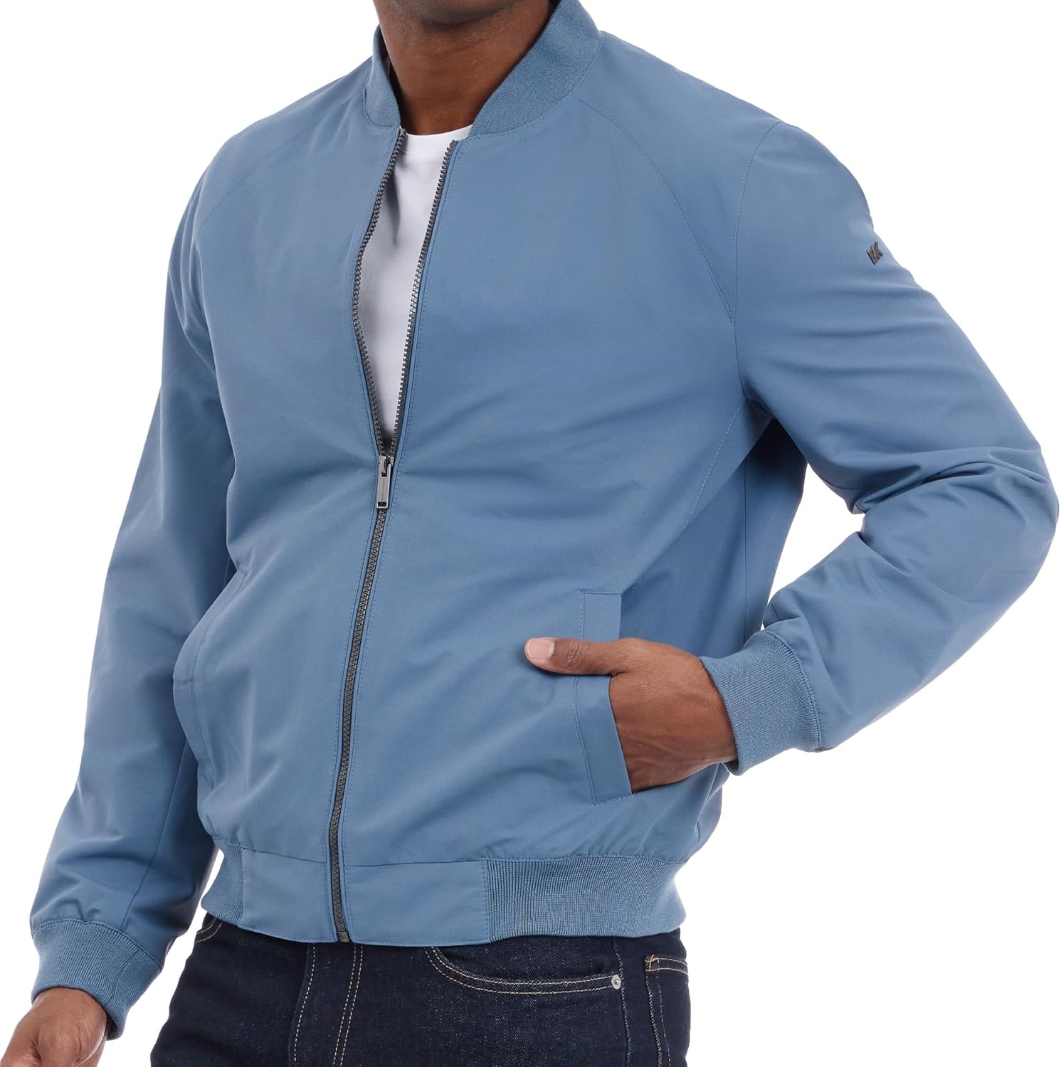 image:imageMichael Kors Mens Lightweight Bomber Jacket Wind and Water ResistantDark Chambray Blue