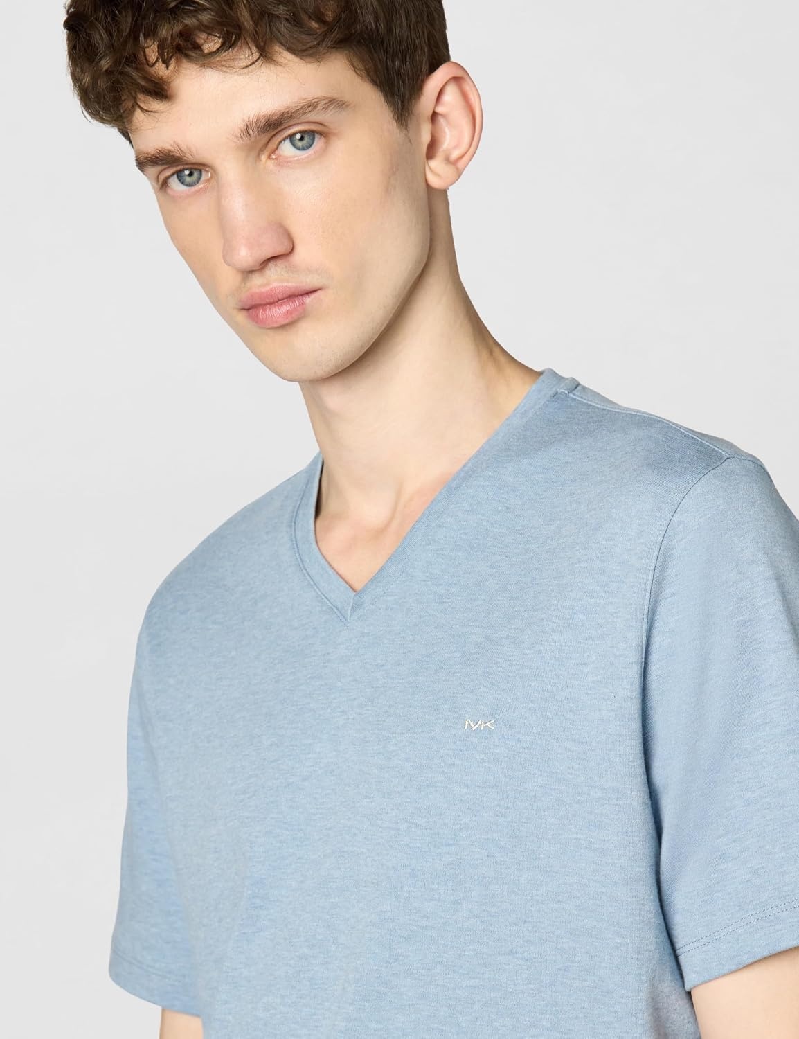 image:imageMichael Kors Mens Liquid Jersey Mk VNeck TShirtChambray Heather