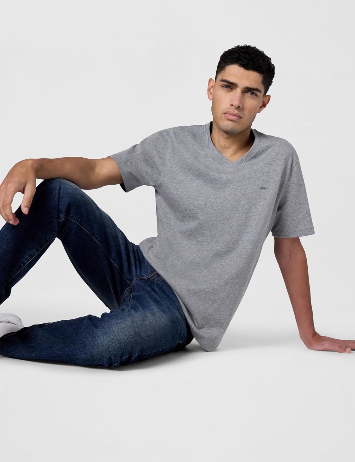 image:imageMichael Kors Mens Liquid Jersey Mk VNeck TShirtConcrete Heather