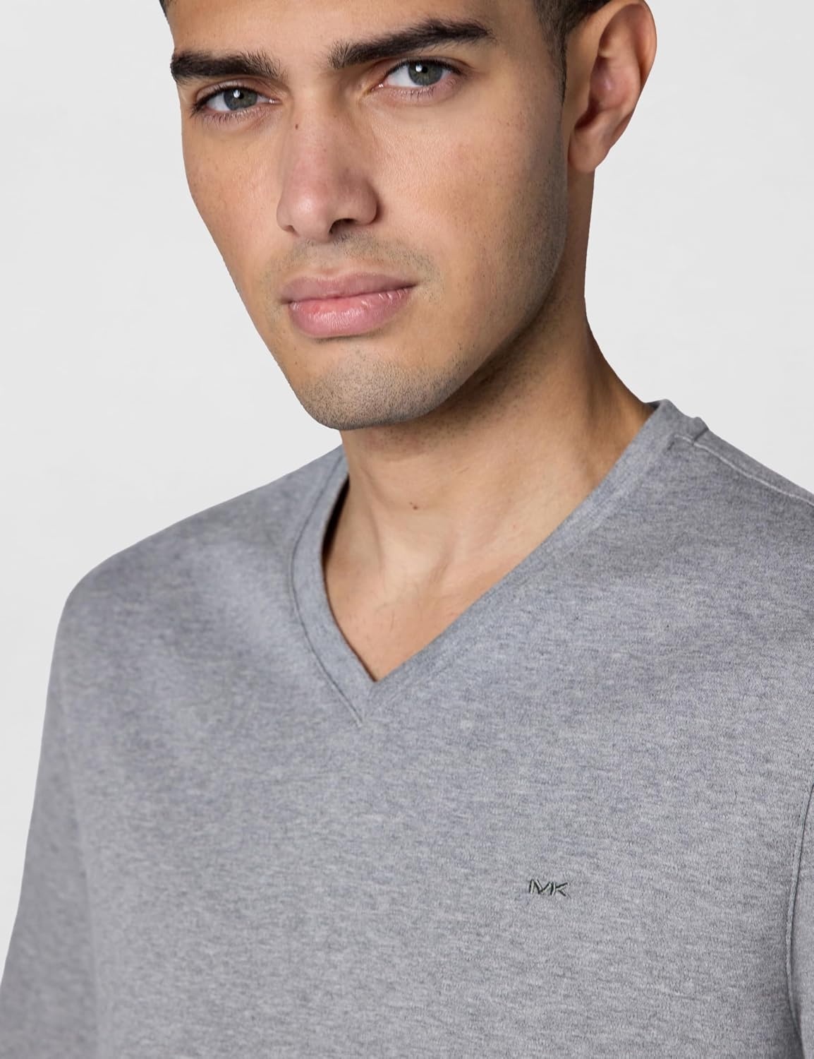 image:imageMichael Kors Mens Liquid Jersey Mk VNeck TShirtConcrete Heather