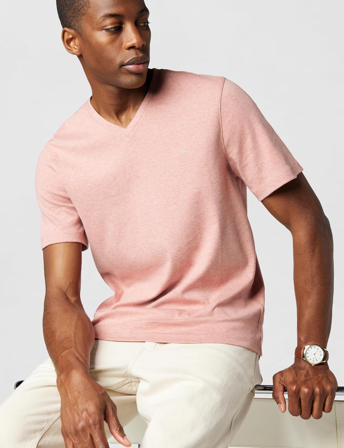 image:imageMichael Kors Mens Liquid Jersey Mk VNeck TShirtDusty Rose Heather