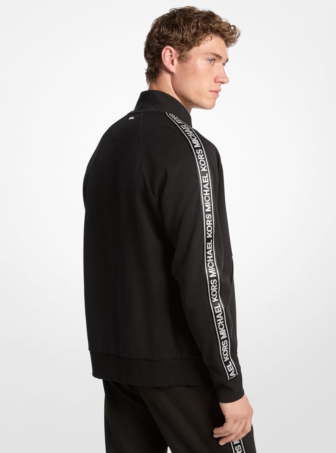 image:imageMichael Kors Mens Logo Tape Cotton Blend Zipup HoodieBlack