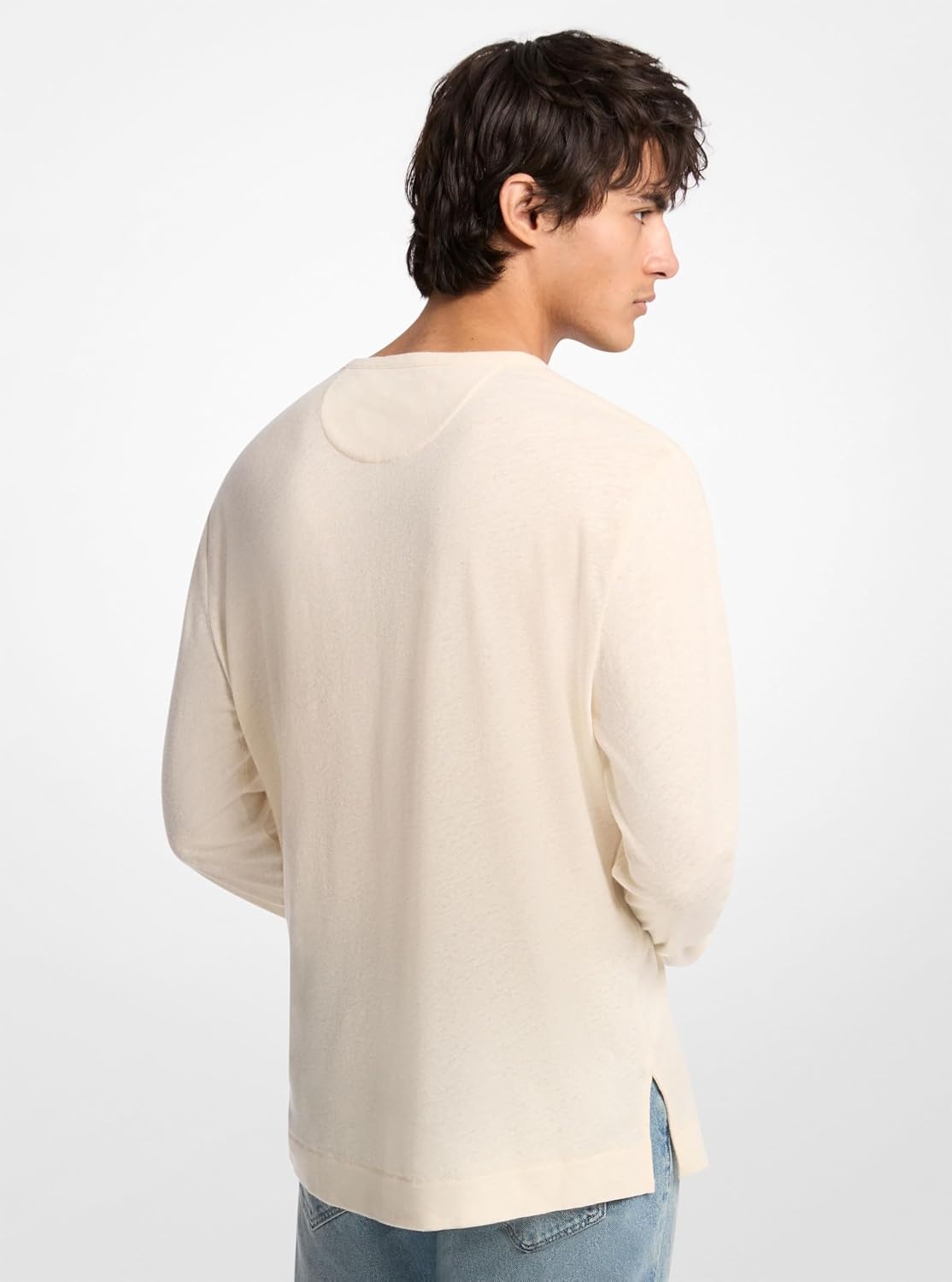 image:imageMichael Kors Mens Long Sleeve Cotton Linen TShirtBone